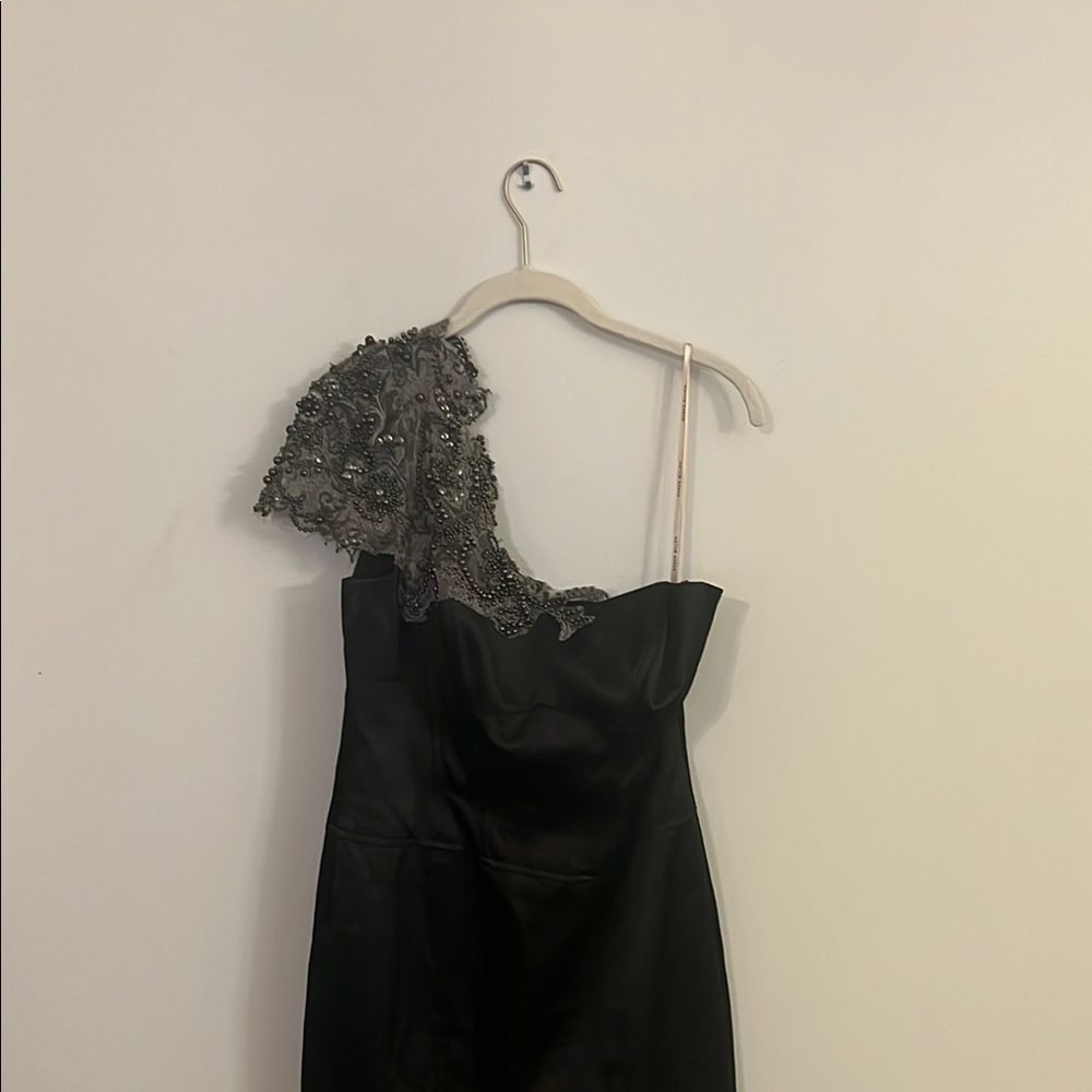 KAREN MILLEN - Elegant Black One-Shoulder satin dress women size 10 - Picture 5 of 7